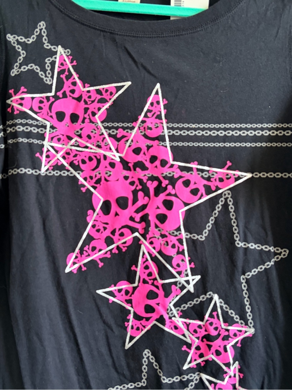 Self Esteem Black Long Sleeve Tee with Hot Pink Star Graphics - Picture 2 of 5